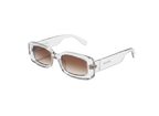 Clear frame sunglasses with brown gradient lenses on a white background